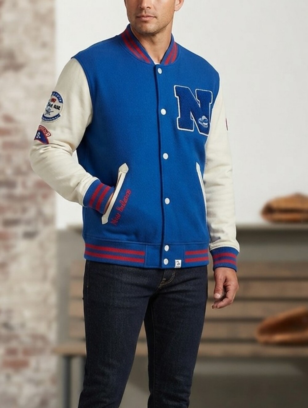 New Balance Varsity Baseball Jacket XL  Letterman Bomber Snap Front